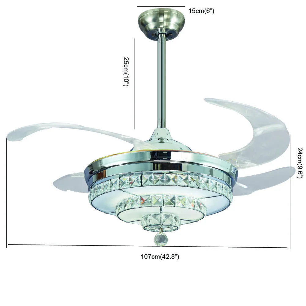 Хрустальный потолочный вентилятор светодиодный потолочный вентилятор лампа 32 дюймов 3 листа с 2 размерами стержня для гостиной спальни столовой