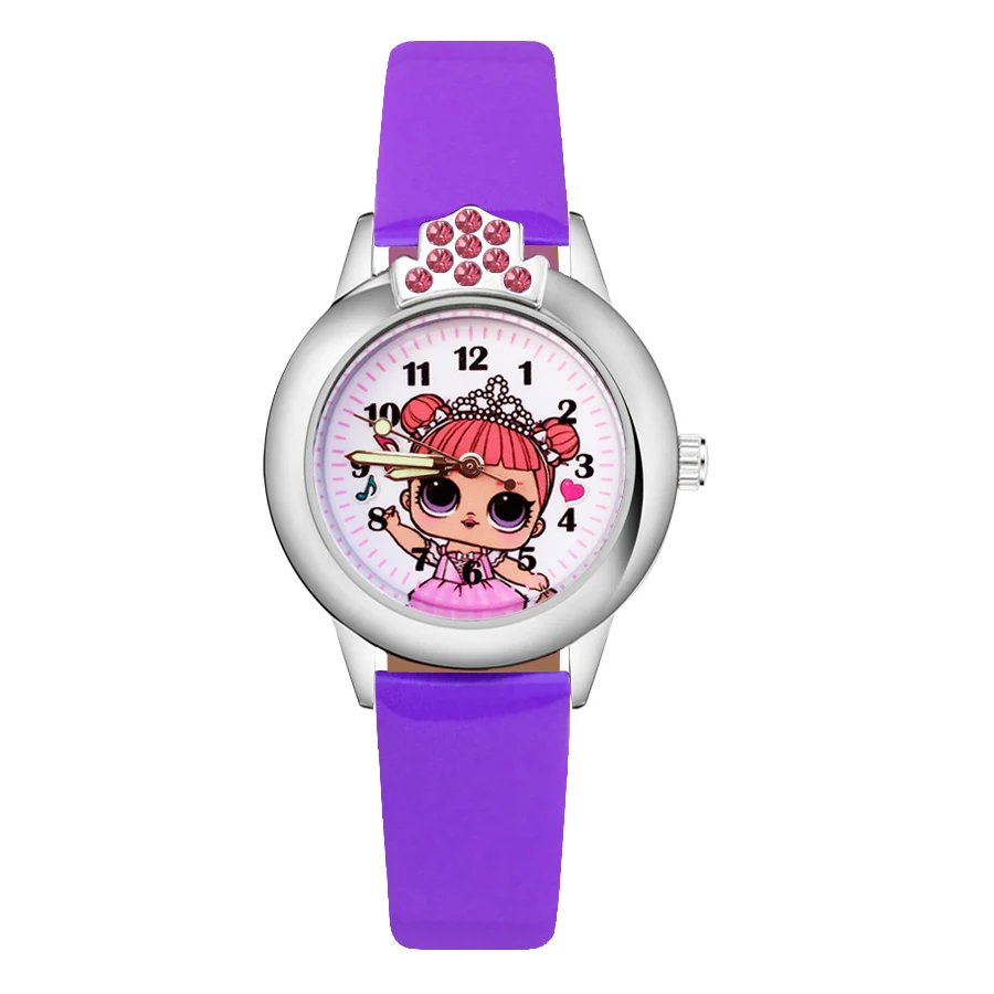 

Cartoon pretty girl princess Crystal style Children's Watches Kids Student Girls Quartz Leather strap Wrist Watch Clock JK95