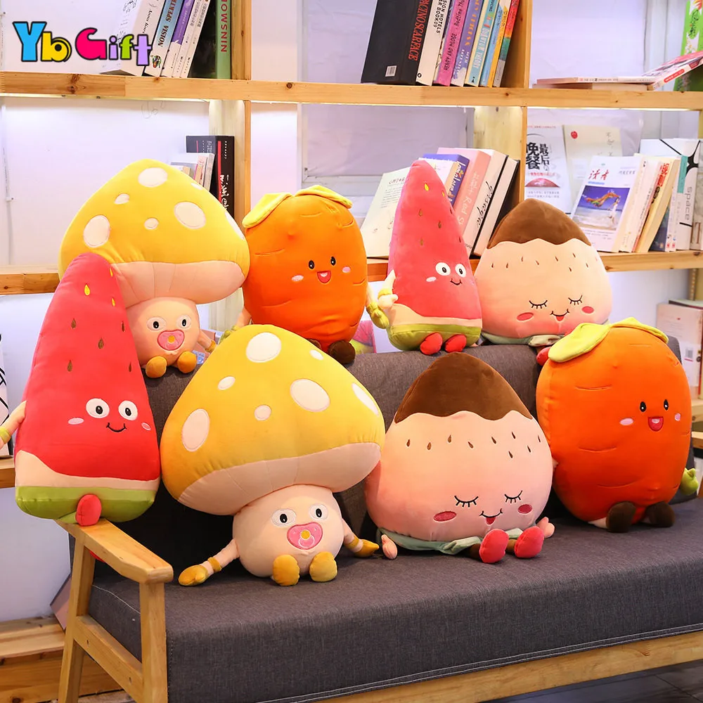 

Yb Gift New Fruits Vegetables Stuffed Plush Toy Mushroom watermelon Strawberry Carrots Plush Dolls Pillows Babykids Girls Gift