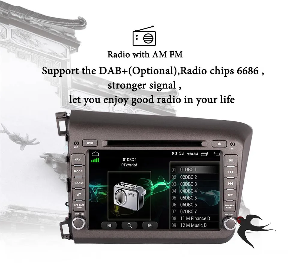 Excellent Android 9.0 4+64G Auto 8" 2Din GPS Car Radio For Honda Civic 2011-2015 DVD Multimedia Player Head Unit Wifi pc dvr rds dab 3