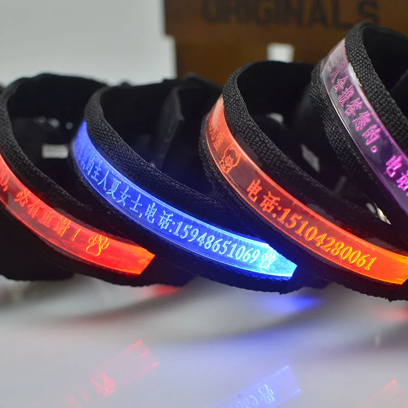 

LED Lettering Pet Collar Flashing Dog Collars Lettering Service Name Tel Necklace Collar Luminous Pet Supplies Night Safety