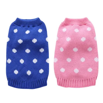 

Autumn & Winter dog clothes Christmas Style Blue Pink Polka Dot Kint Dog Sweater with Rolled Neckline Pet sweater