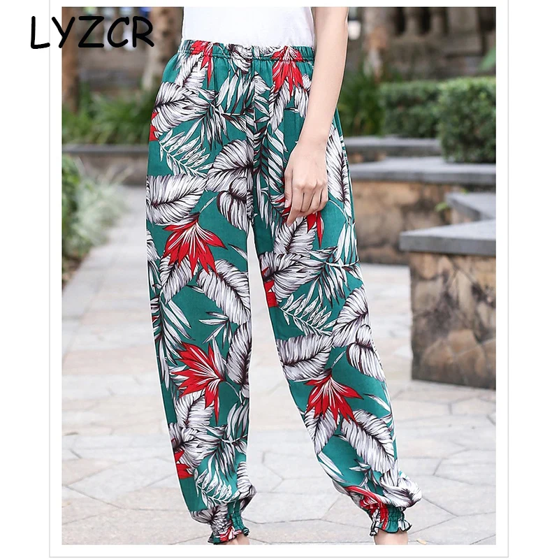 Pantalones holgados de algodón con estampado de flores para mujer,  pantalones con estampado de flores, pantalones de cintura elástica para  mujer|Pantalones y pantalones capri| - AliExpress