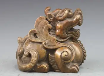 

song voge gem S7266 China Bronze Copper Fu Foo Dog Lion kylin Feng shui Attract Wealth beast statue