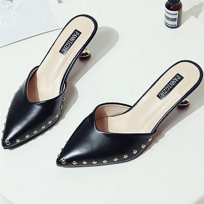 

Shoes Women's Pointed Shoes Fashion High Heel Slippers Ladies Casual Women Sandals 2019 Summer Genuine Leather Shoes 28#4