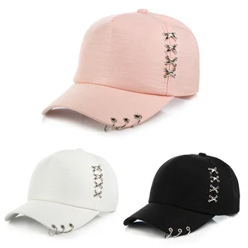 

Summer Spring Fashion Soild Color Adjustable Casual Piercing Ring Unisex Hat Baseball Cap Cotton Hip Hop Caps Sport Visor Hats