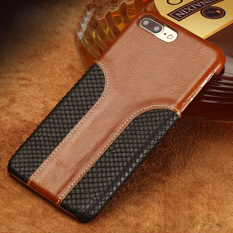 

Wangcangli phone case snake skin fight wax leather back cover for iphone 8 Plus case all hand-made custom processing