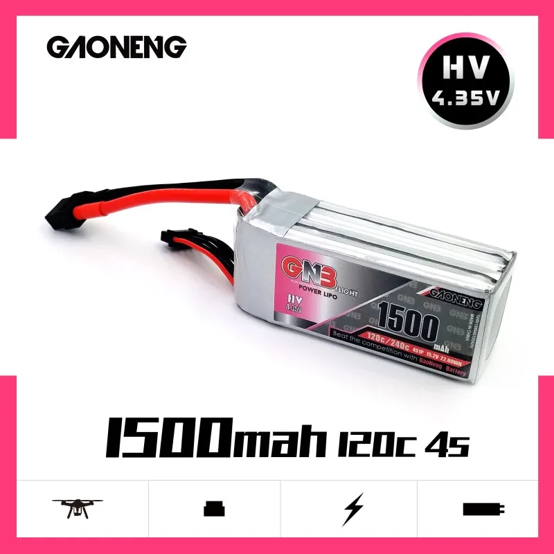 

Gaoneng GNB 1500mAh 4S 15.2V 120C/240C LiHV Lipo Battery XT60 Plug for 250 size 3D FPV Racing Drone Quadcopter Multirotor Parts