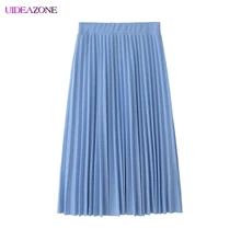 UIDEAZONE, осенняя шифоновая юбка в складку, половина талии, юбка для похудения, летняя плиссированная тонкая юбка, одноцветная Повседневная Женская юбка