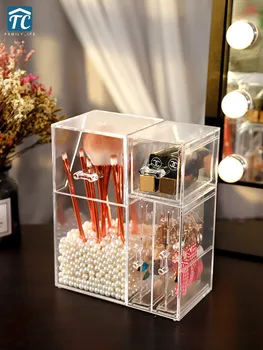 

Acrylic Makeup Organizer Storage Box Cosmetic Lipstick Jewelry Case Holder Display Dustproof Desktop Drawer Earring Transparent
