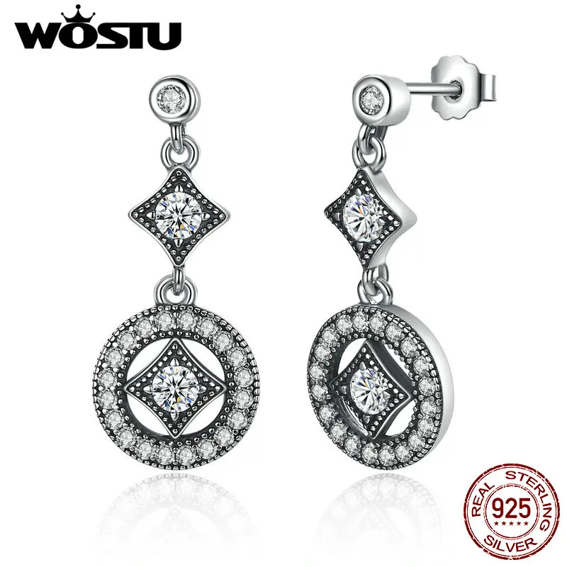 

Hot Sale 925 Sterling Silver Vintage Allure Drop Earrings With Clear CZ For Women Original Authentic Luxury Jewelry Gift XCHS492
