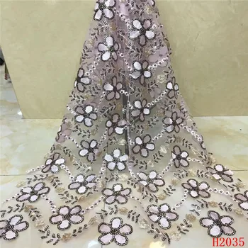 

Flowers High Quality Nigeria Embroidered Bridal Dress Tulle Lace Fabric 2019 Sequin Wedding Dress Net Lace Fabric HX2035