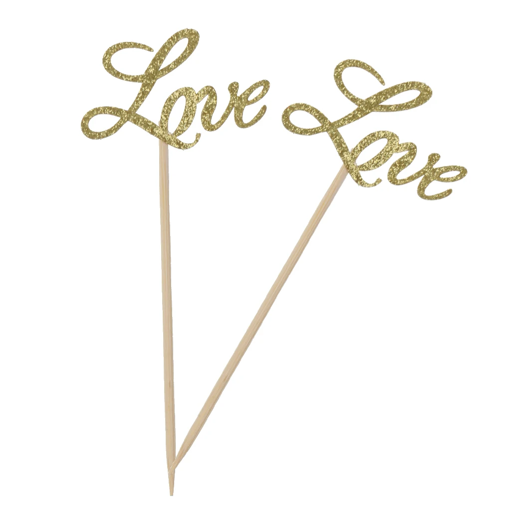 20/set Glitter Paper Golden LOVE Cake Toppers Cupcake Dessert Picks Wedding Engagement Decor