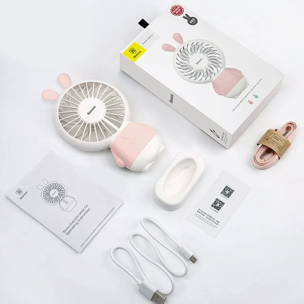 

Home Mini USB Charging Fan Office Handheld Rabbit Fan With Desk Base Rechargeable Air Conditioner For Student handle