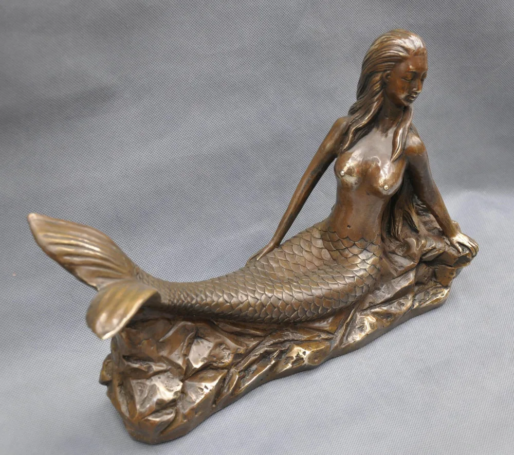

13'' China Pure Bronze Mermaid Beauty Belle Statue