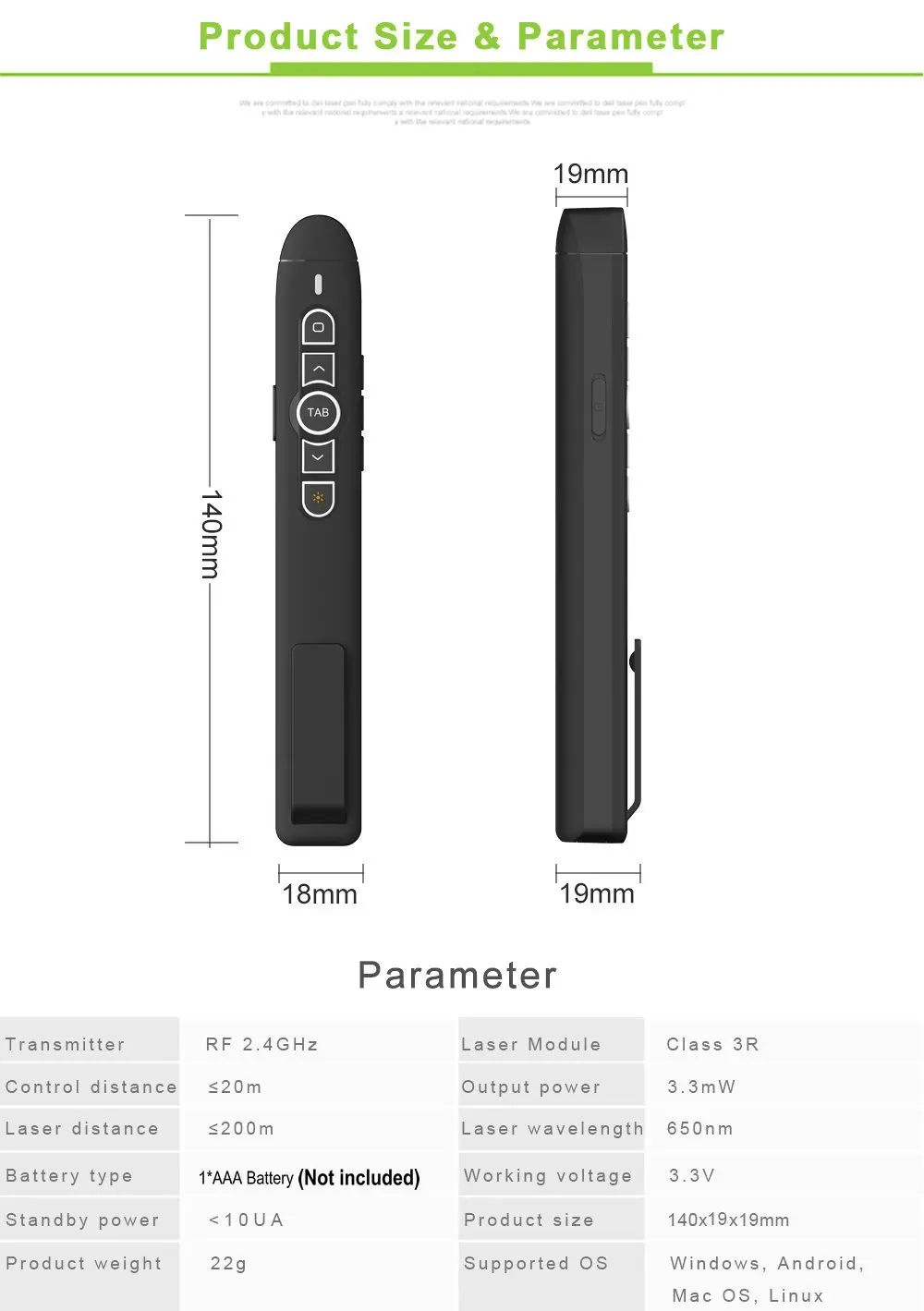 Tikigogo P30 2,4G USB Беспроводной Ведущий красная лазерная указка PPT PowerPoint презентация кликер пульт дистанционного управления