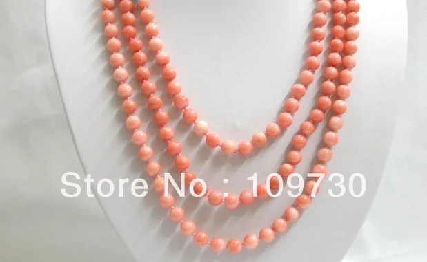 

Jewelry 0011877 long 70" 8mm round nature pink coral beads necklace