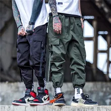 Брюки карго мужские уличные хип-хоп шаровары брюки джоггер с карманами длинный пояс тактический Спортивный Трек мешковатые брюки