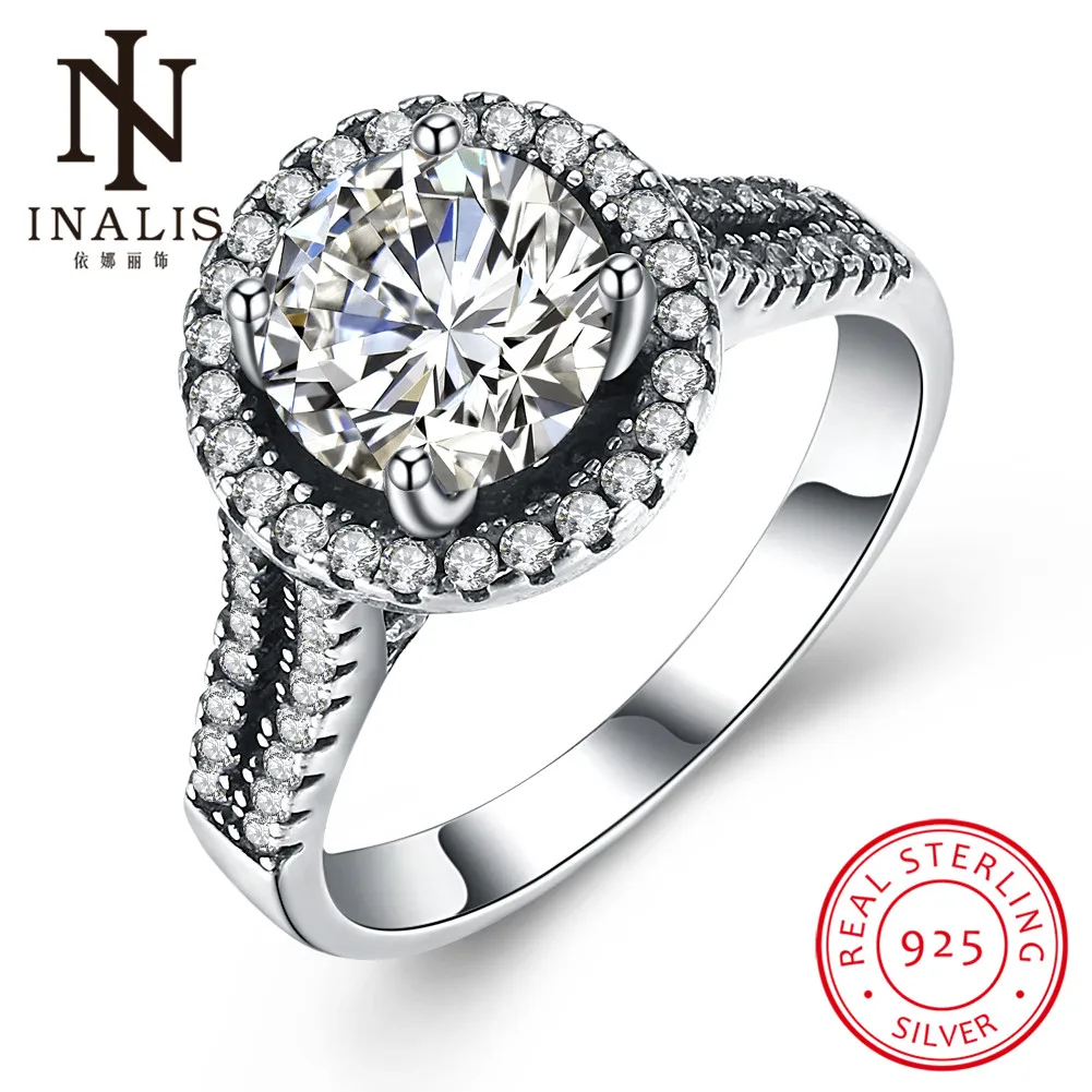 

INALIS New Collection 925 Sterling Silver Round Rings Clear CZ Cute Romantic Ring Fine Jewelry Gift for Women Mother's Day