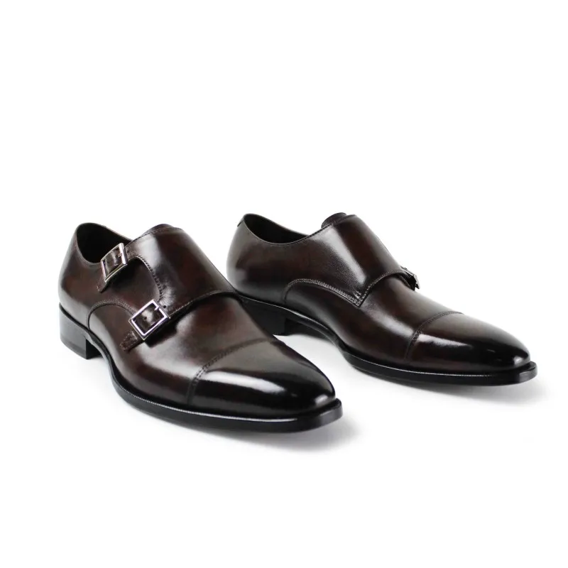 Heißer Vintage Leder Echtem Hochzeit Kleid Mönch Marke Party Schuh Aus Männlichen Handgemachte Designer Büro Brown 2019 Schuhe Der Männer Dark Vikeduo Casual 6qp5In