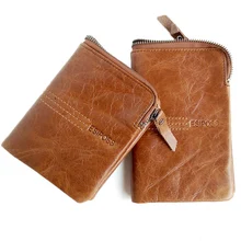 NOUVEAU Créateurs De Mode Célèbre Marque de cuir véritable hommes portefeuilles vintage vachette marron zipper hommes portefeuille vertical bourse carteira
