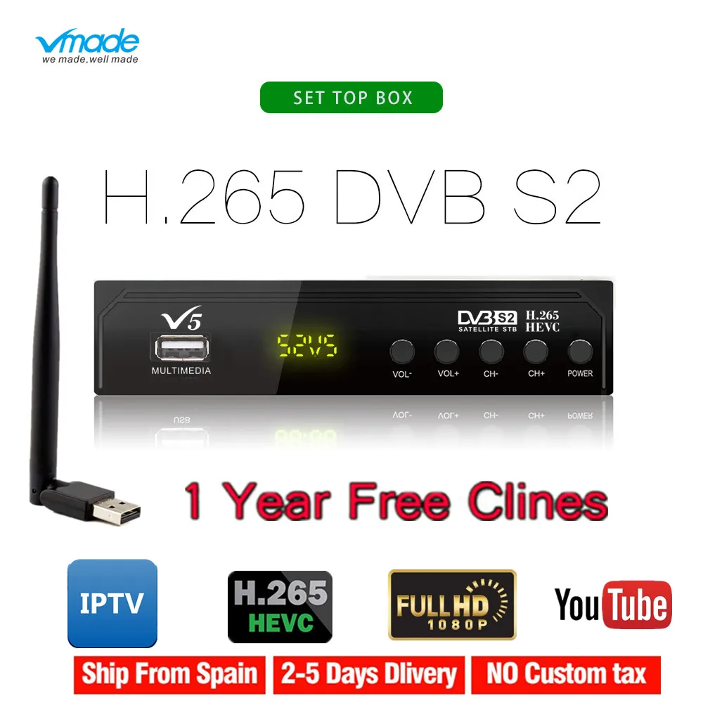 Vmade DVB-S2 V5 Цифровой спутниковый ТВ ресивер H.265 AC3 Biss ключ powervu USB wifi FTA с бесплатным 7 линиями Clines CCCAM