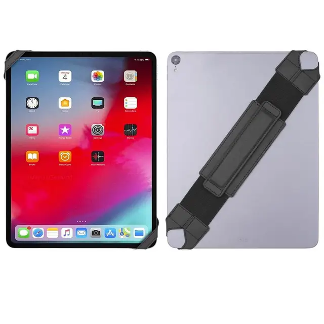 360 Degrees Swivel Generic for iPad Pro Holder 12.9 Inch Tablet Hand Strap Leather Handle Grip with Elastic Belt Secure Portable Black