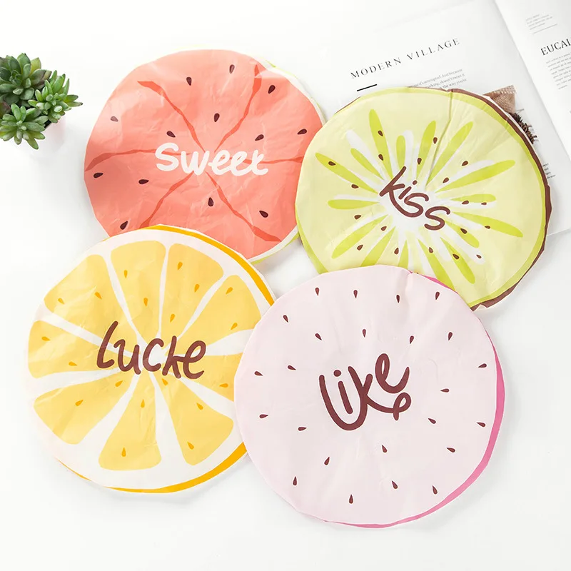 

Fruit Waterproof shower bath cap women for baths and saunas lace elastic band cap spa cap women kids hair protective cap Thicken