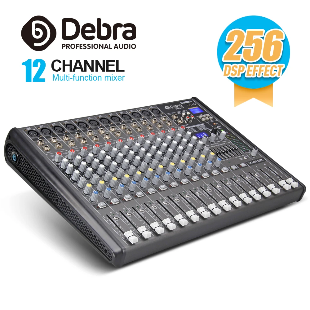 

Professional Debra Audio PRO 12 Channel with 256 DSP Sound Effects Bluetooth Studio Mixer Audio - DJ Sound Controller Interf