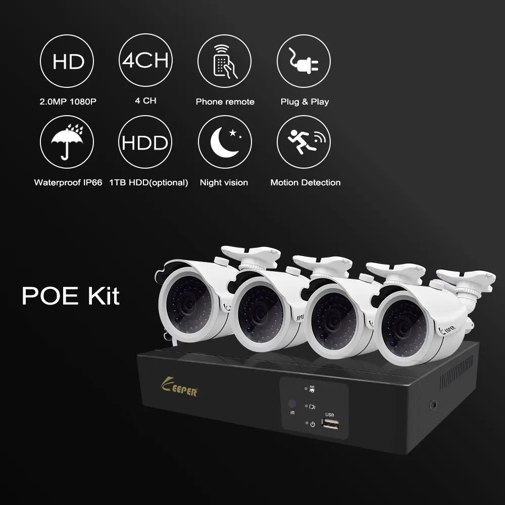 4CH POE 1080P NVR CCTV System 2.0MP Outdoor IP Camera HD 1080P NVR Recorder Security Camera Kit Video Surveillance System (1)