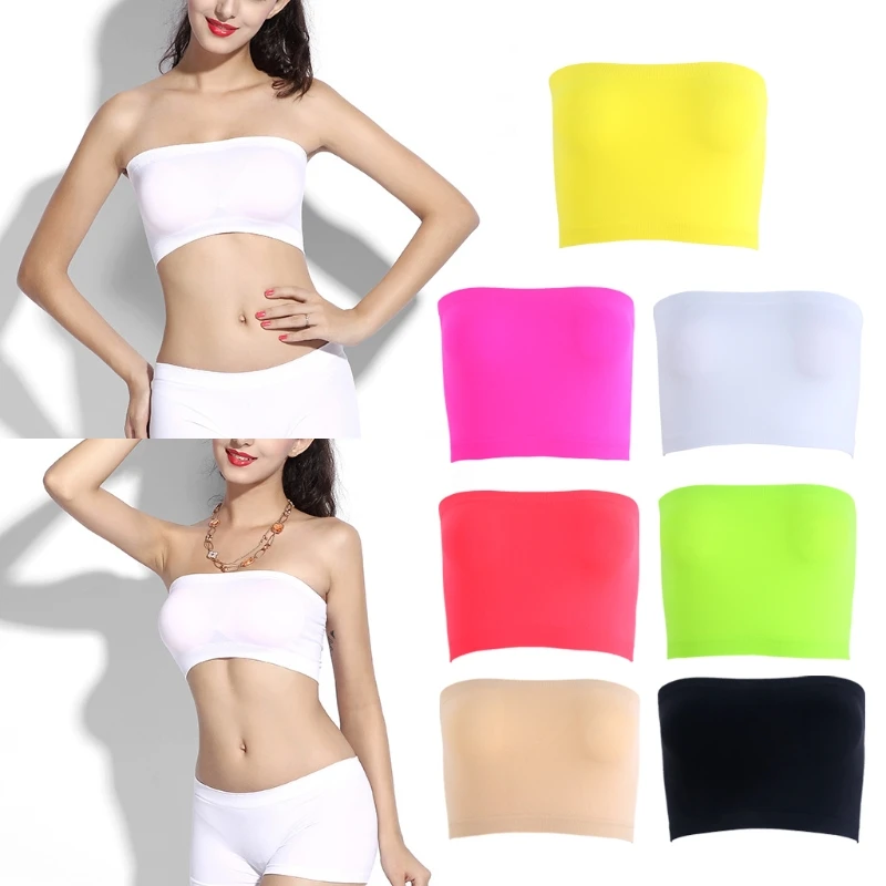 Womens One Size One-Piece Seamless Elastic Strapless Bandeau Bra Tube Top Bra Womens One Size One-Piece Seamless Elastic Strapless Bandeau Bra Tube Top Bra