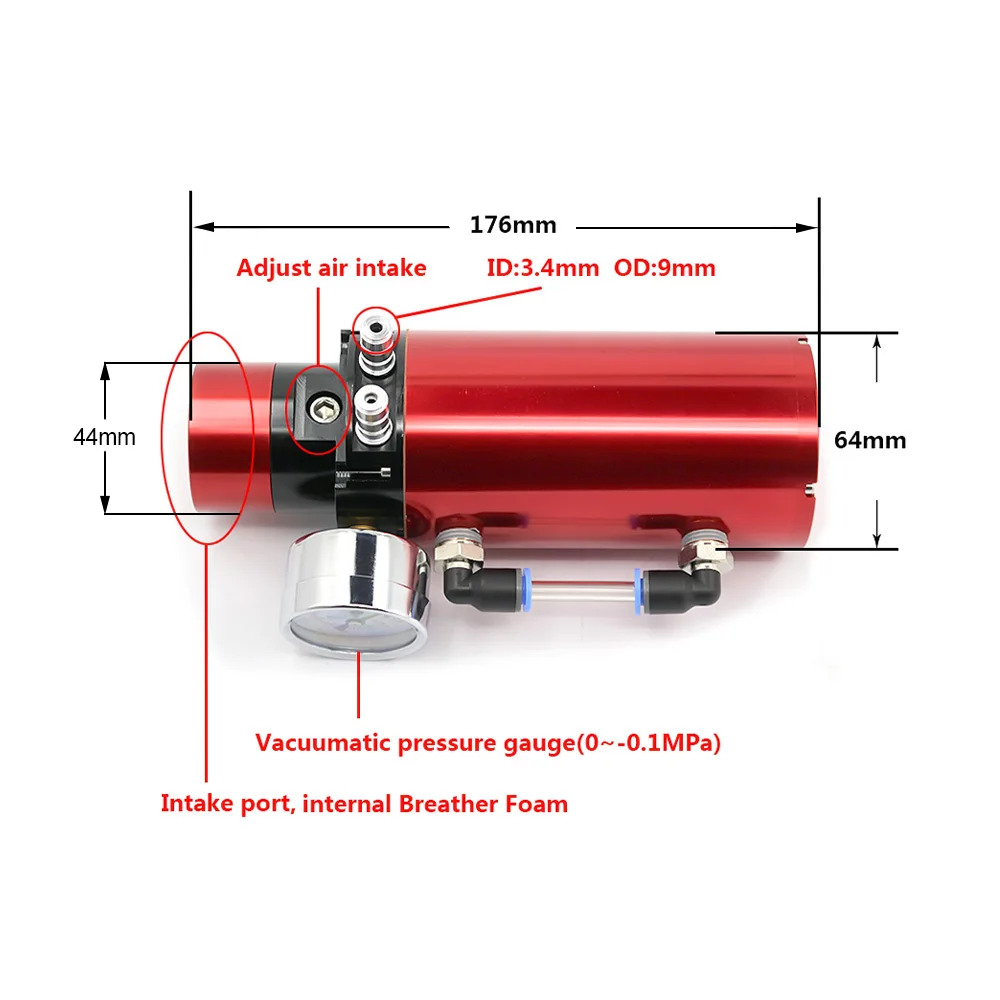 Buy ALUMINUM ENGINE OIL CATCH RESERVOIR BREATHER TANK CAN+VACUUM PRESSURE GAUGE Oil Catch Tank