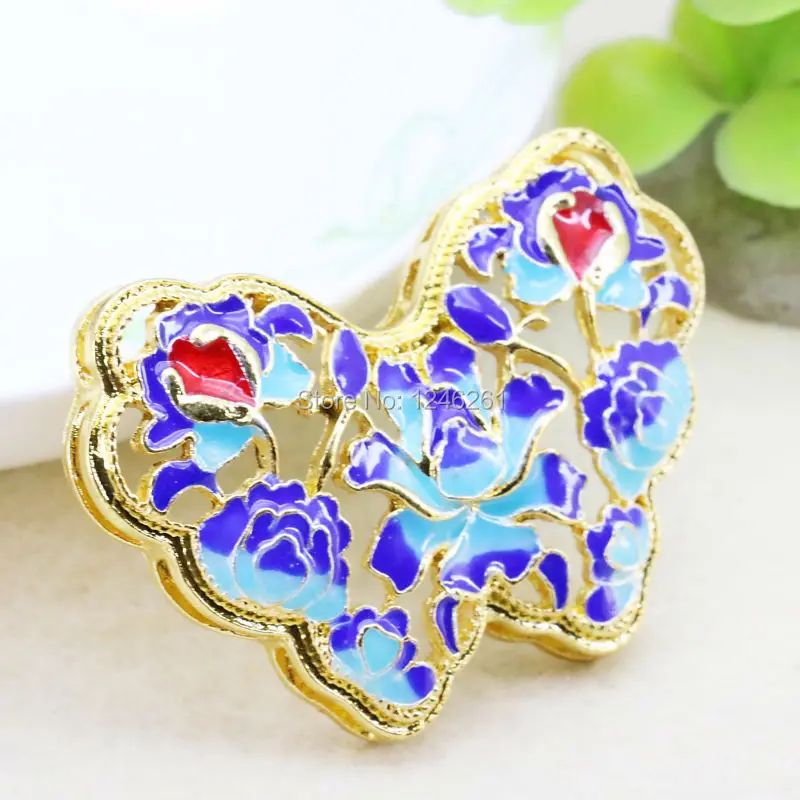 

5PCS Elegant Butterfly Flower Crafts Clothing Fitting Cloisonne DIY Beads Pendant Fashion Jewelry Making Design Copper 22*43mm