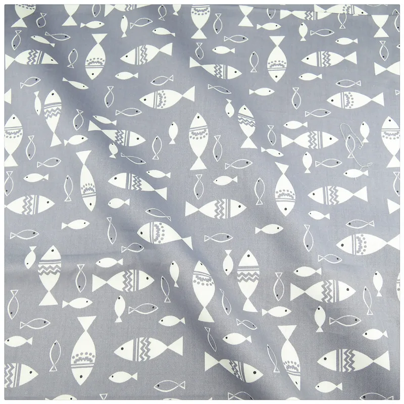 

Gray Cartoon Fished Printed Twill Cotton Fabric for Patchwork Diy Neddlework Sewing Tilda Doll Cloth Telas Home Textile