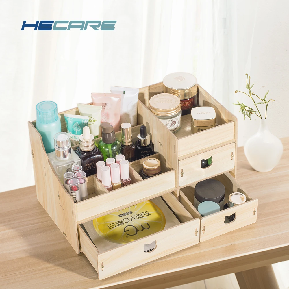 

3 Styles Available Wood Eco-friendly Wooden Makeup Box Organizer Large Capacity Cosmetic Organizer Home Storage for Cosmetics