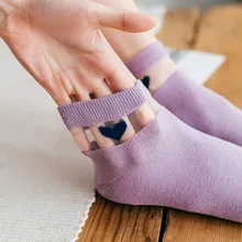 Модные женские хлопковые короткие носки в стиле Харадзюку японские Носки с рисунком сердца прозрачные шелковые носки для девочек