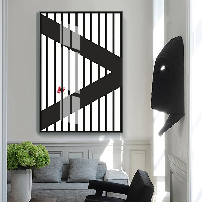 

Minimalist style stripes canvas painting poster and print black n white wall art pictures for living room bedroom unique decor