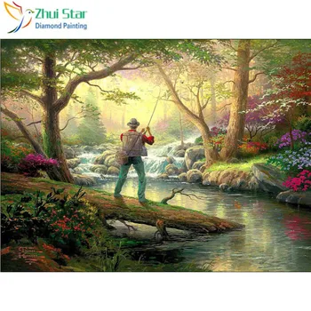 

Zhui Star full Square drill Diamond painting Cross stitch Fishing person Diamond embroidery Mosaic decoration HYY