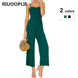 RIUOOPLIE/женское модное с лямками, комбинезон с открытой спиной, однотонные комбинезоны, комбинезон с широкими штанинами