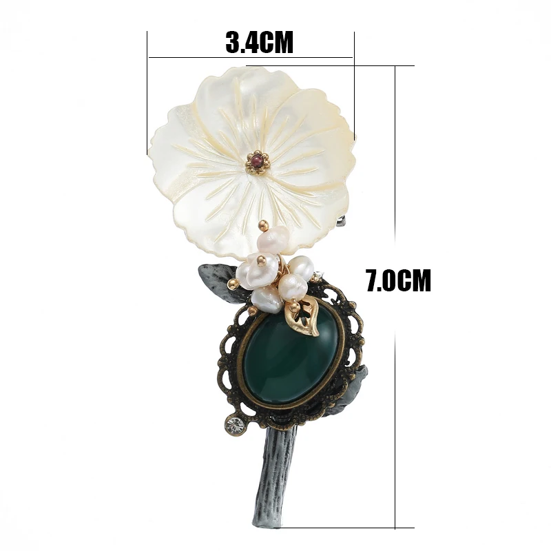 TDQUEEN Brooches for Women Natural Shell Flower Antique Silver Plated Freshwater Pearls Big Wedding Brooch Bouquet Pin Broches size