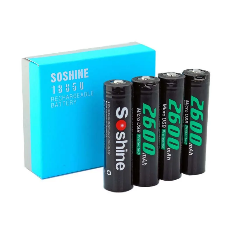 Soshine 18650 3,7 V 2600 mAh защищенная литий-ионная аккумуляторная батарея со встроенным usb-портом (4 шт)