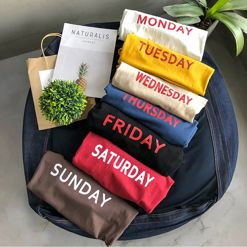 

summer Letter Print Casual Cotton T Shirts Men Short Sleeve Men T Shirt Monday Tuesday Wednesday Thursday Friday Saturday Sunday