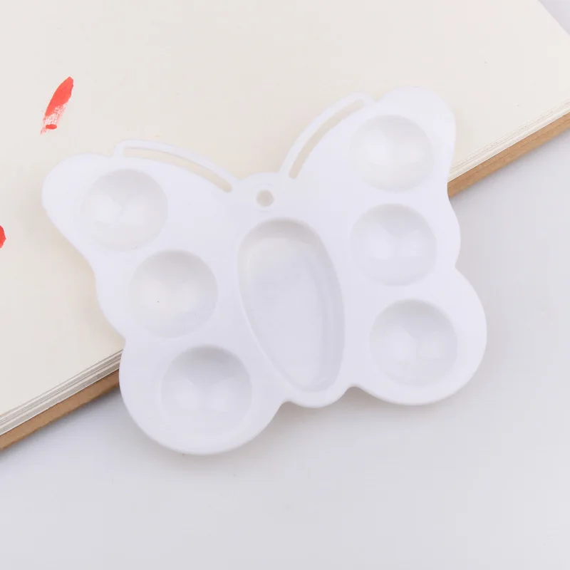 EZONE 7 отверстий палитра Disigen формы бабочки для детей акварель, масло, живопись конфеты с цветным рисунком лоток школьные художественные поставки - Цвет: Белый