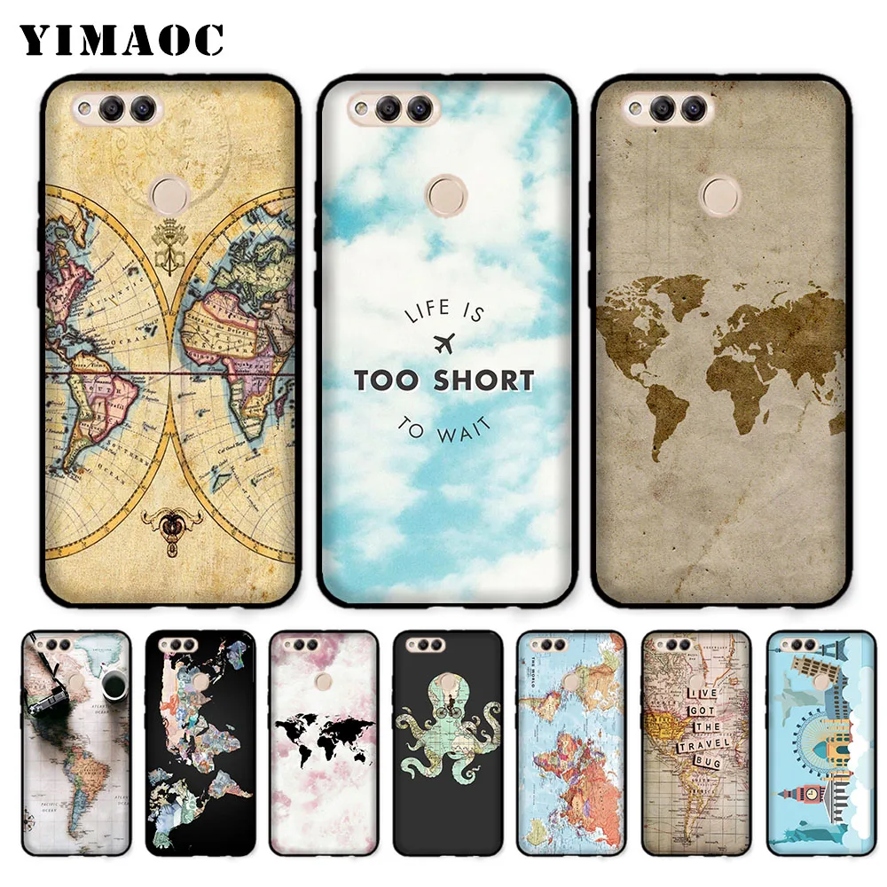 

YIMAOC World Map Travel Plans Soft Case for Huawei Honor Note 10 9 Lite 8C 8X 8 Lite 7X 7A 3GB Pro 7C 6A
