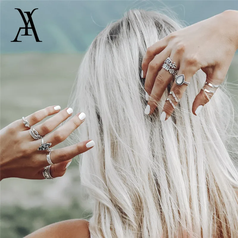 

Antique Geometric Opal Knuckle Ring Set For Women Vintage Leaf Flower Animal Midi Rings Boho Statement Jewelry Party Accessories