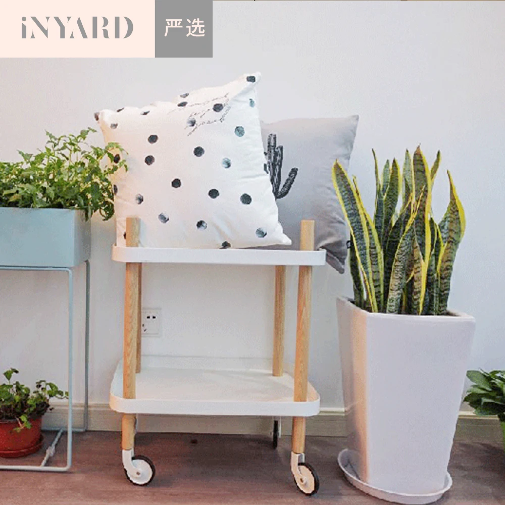 [InYard selected]Nordic simple solid wood metal moving food side counter, double deck, table, receiving, finishing cabinet