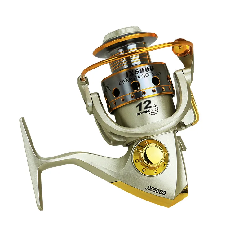 

JX1000-7000 Spinning Fishing Reel 5.5:1 Wood Handle Knob Metal Spool Fishing Tackle Lure Rod Telescopic Fishing Rod Wheel pesca