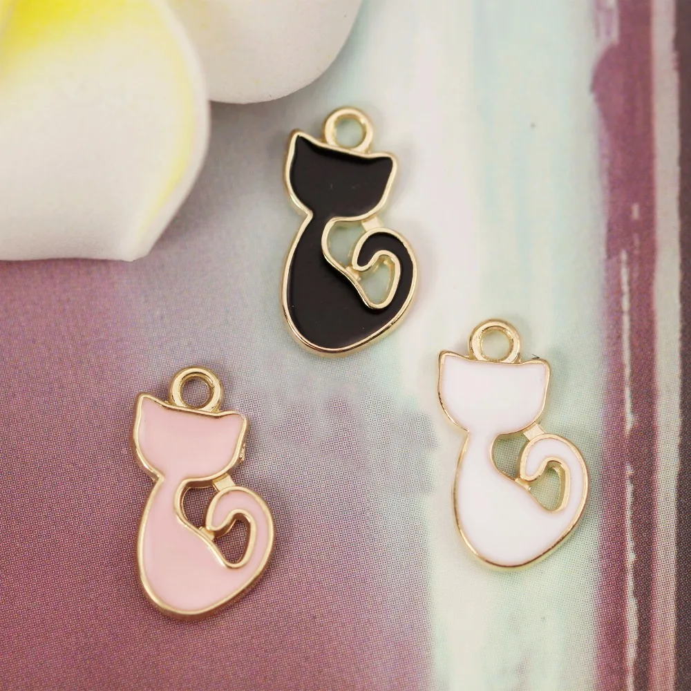 DIY Fashion Enamel Charm Kitten Cat Metal Charms For Jewelry Making