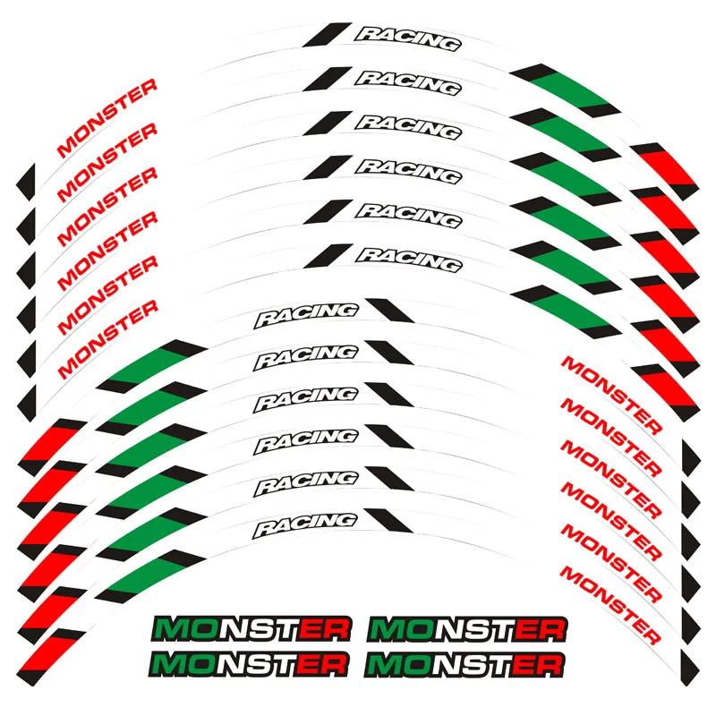 Decalques para Ducati Venda Quente Novo Borda Grossa Exterior Adesivo Listra Roda Monster 695 696 796 1100 s 797 821 795 12 Pçs 5 Decalques e adesivos