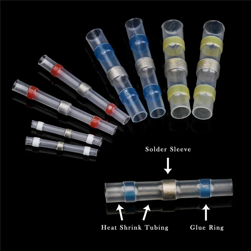 

100PCS Solder Seal Heat Shrink Butt Connectors Soldering Sleeve Wire Connector Cable Waterproof Splice Terminals 26-10 AWG